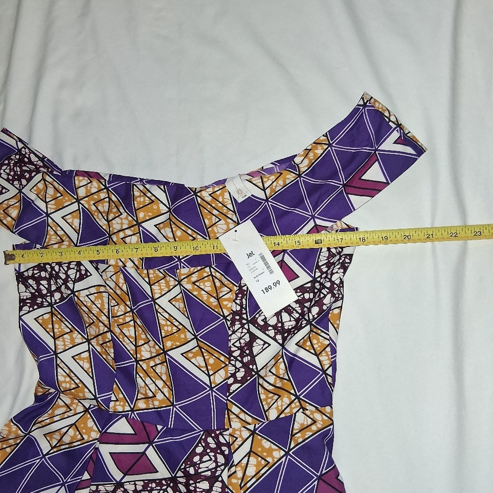 NIARA New Woman Size 12/36 Elegant High-Low Geometric Dress in Purple and Gold - Picture 14 of 17